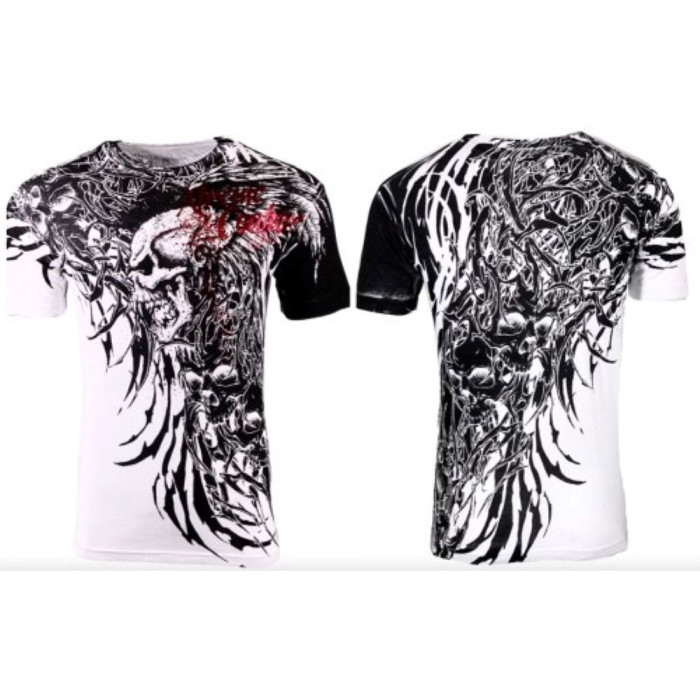 Футболка Xtreme Couture від Affliction T-shirt Brutal Combat White Skull Biker Tattoo, 4XL