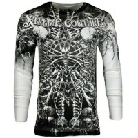 Футболка з довгим рукавом Xtreme Couture від Affliction Men Long Sleeve Thermal Shirt Catacombs Skull Biker White, 3XL