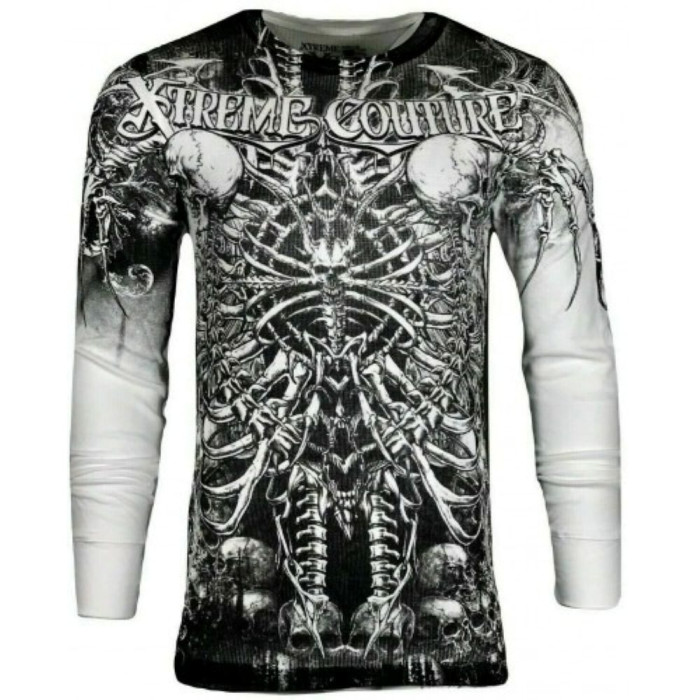 Футболка з довгим рукавом Xtreme Couture від Affliction Men Long Sleeve Thermal Shirt Catacombs Skull Biker White, 3XL