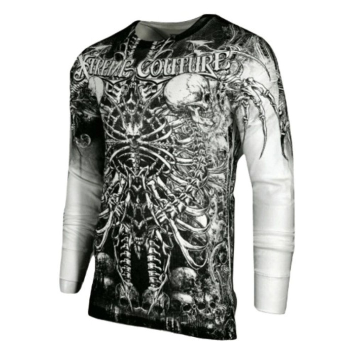 Футболка з довгим рукавом Xtreme Couture від Affliction Men Long Sleeve Thermal Shirt Catacombs Skull Biker White, 3XL