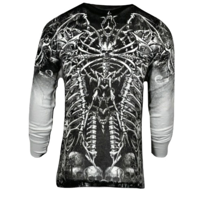 Футболка з довгим рукавом Xtreme Couture від Affliction Men Long Sleeve Thermal Shirt Catacombs Skull Biker White, 3XL