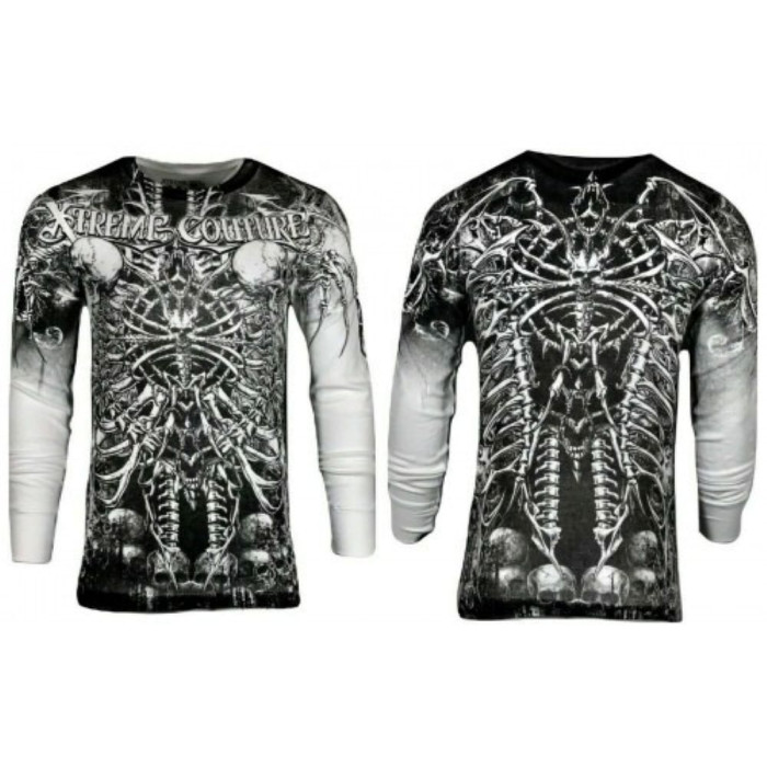 Футболка з довгим рукавом Xtreme Couture від Affliction Men Long Sleeve Thermal Shirt Catacombs Skull Biker White, 3XL