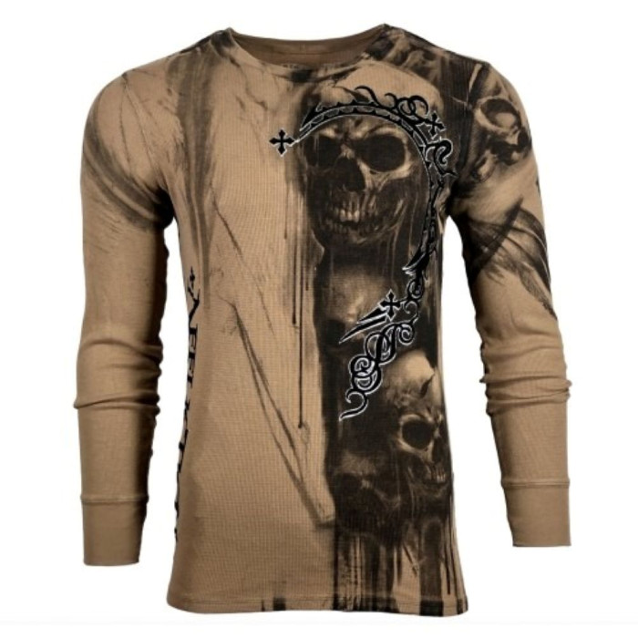 Футболка з довгим рукавом Xtreme Couture від Affliction Men Long Sleeve Thermal Shirt Walking Dead Skull Biker MMA Black, 3XL