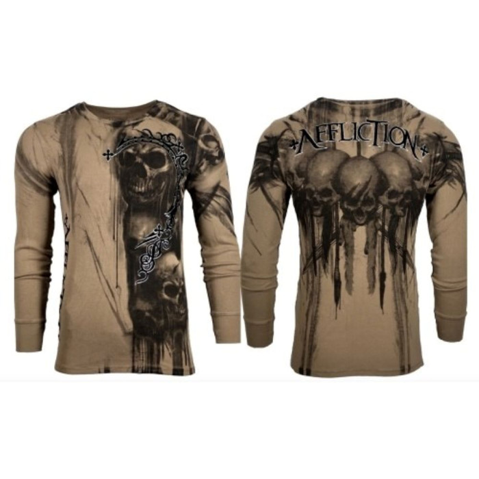 Футболка з довгим рукавом Xtreme Couture від Affliction Men Long Sleeve Thermal Shirt Walking Dead Skull Biker MMA Black, 3XL