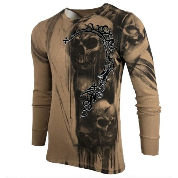 Футболка з довгим рукавом Xtreme Couture від Affliction Men Long Sleeve Thermal Shirt Walking Dead Skull Biker MMA Black, 3XL