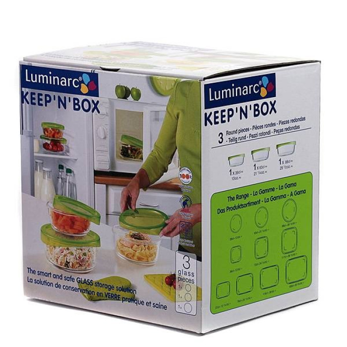 Набір круглих контейнерів Luminarc Keep'n Box з кришкою G8640 (G4267), 390 мл, 630 мл, 880 мл