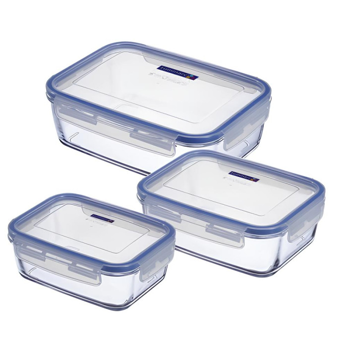 Набір прямокутних контейнерів Luminarc Pure Box Active з кришкою G8596 (G1602), 385 мл, 820 мл, 1200 мл