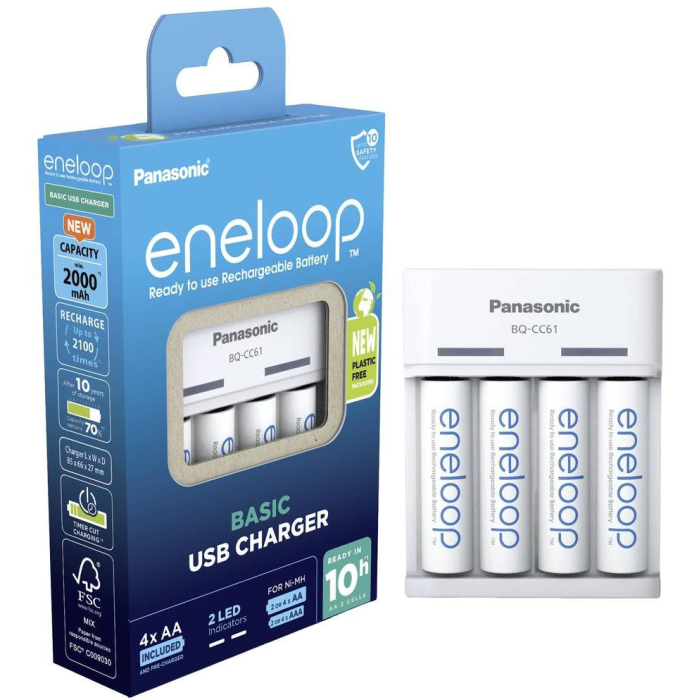 Зарядний пристрій Panasonic K-KJ61MCD40USB Basic USB Charger + Eneloop NI-MH AA 2000 MAh 4 шт